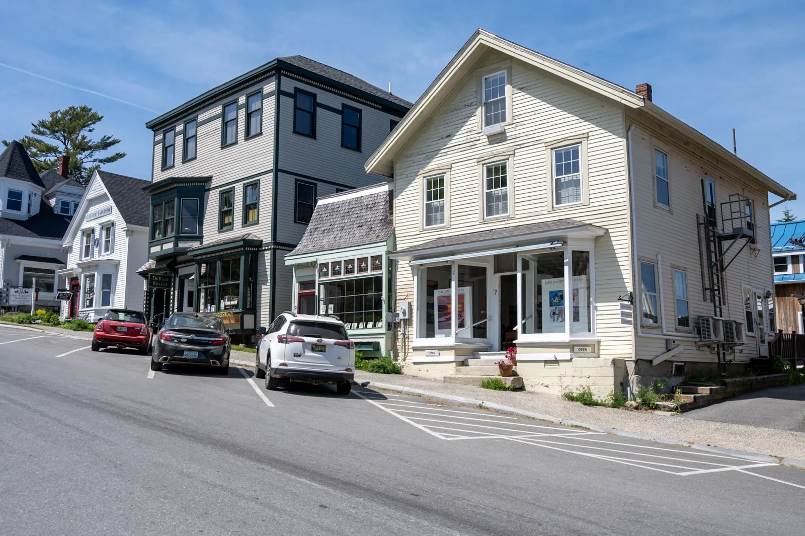 A village center on the Blue Hill Peninsula, where shops and homes share Main Street